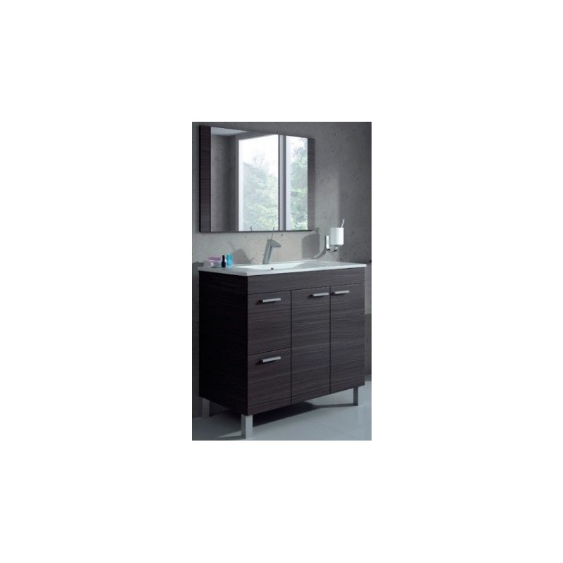 MUEBLE LAVABO COLOR GRIS CENIZA CON ESPEJO Y LAVABO BLANCO AKTIVA CENIZA